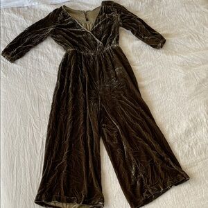 Velvet Wrap Jumpsuit in Dark Green